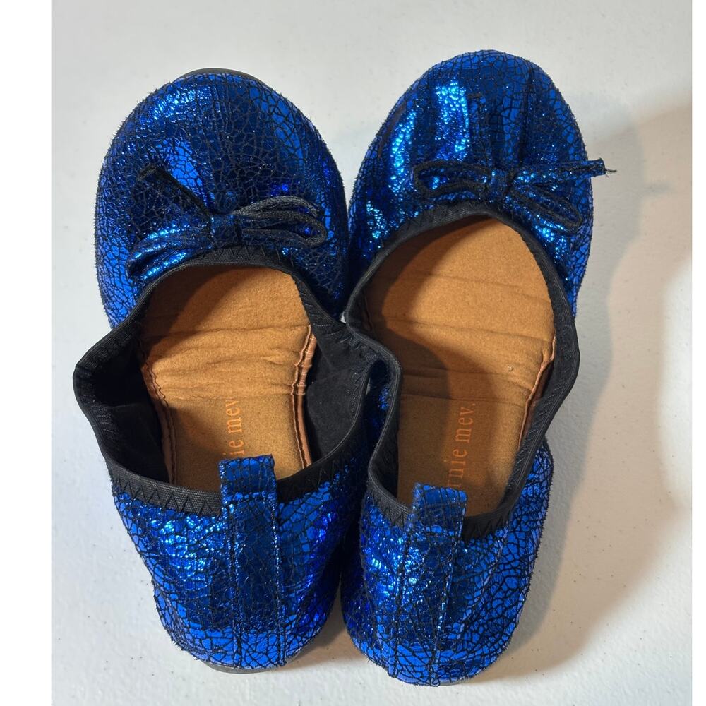 Bernie Mev Size 5 (EU 36) Curlies Ballet Flats Foldable Packable Metallic Blue